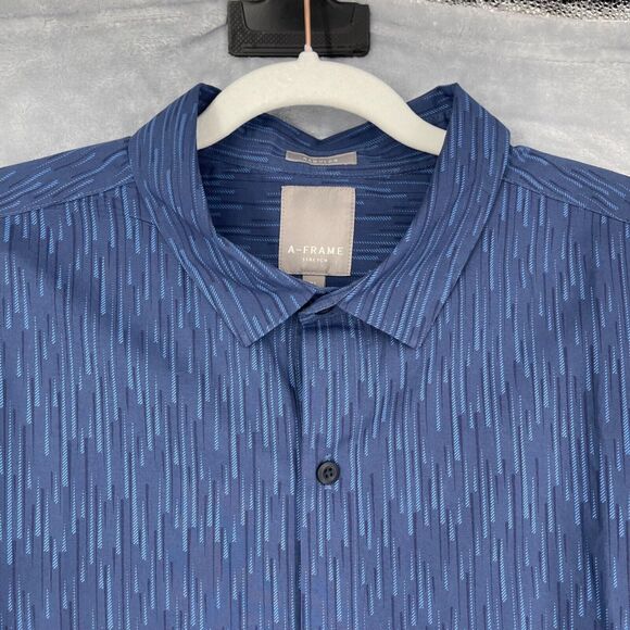 A-frame Shirt Mens XL Blue Geo Print Cotton Stretch Button Front Business Casual - Picture 1 of 13